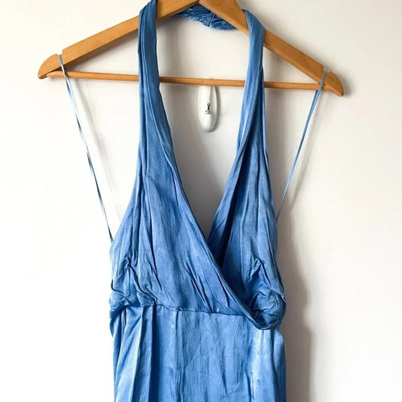 Zara  Satin Effect Halter Wrap Midi Dress Blue Size Small - Picture 5 of 9